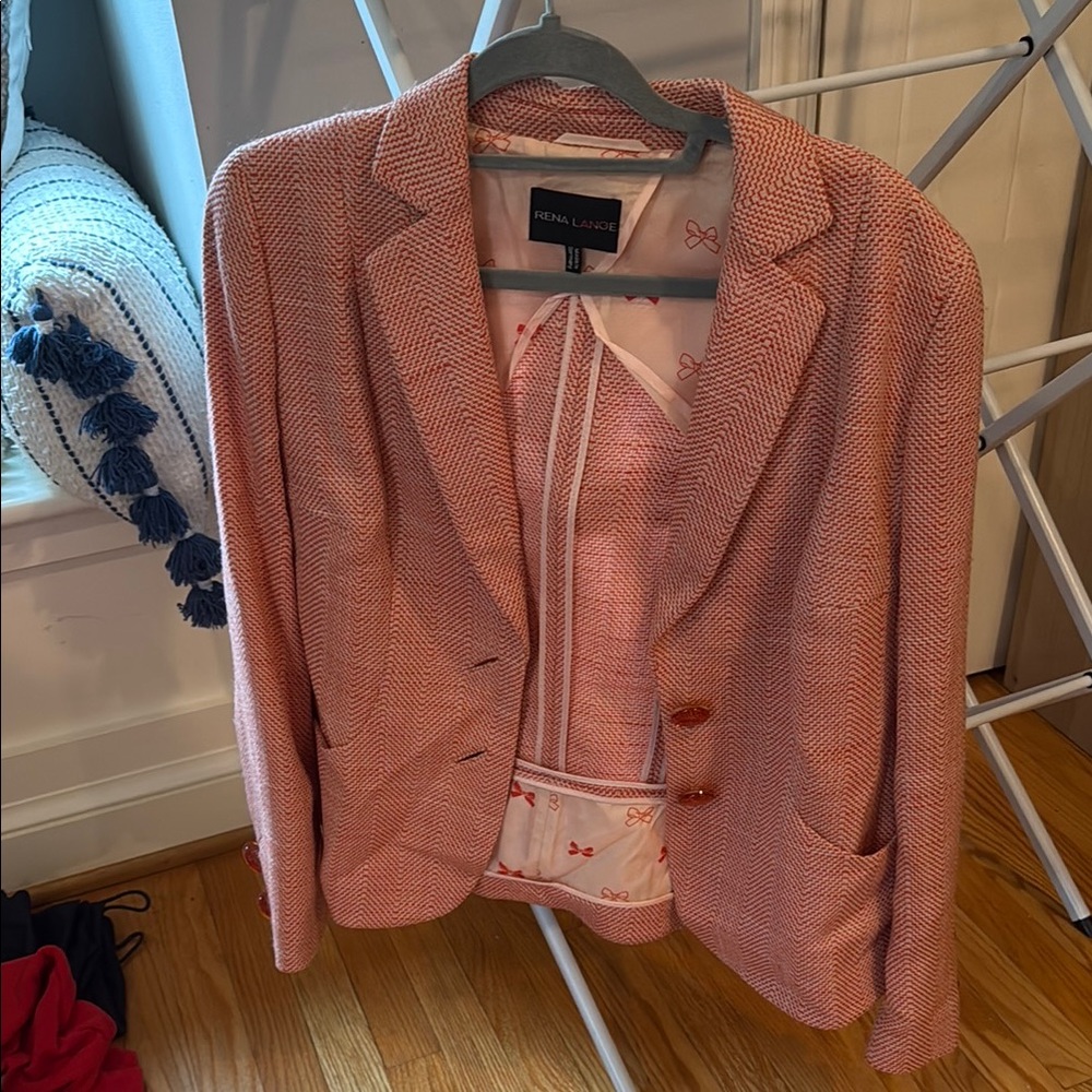 Pink Herringbone Blazer and Skirt